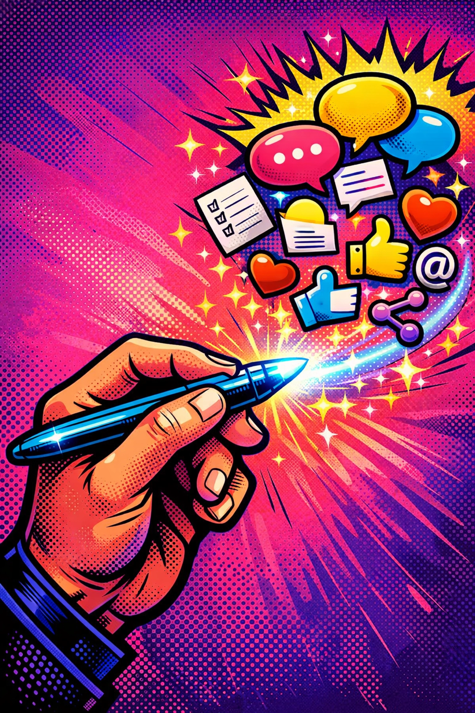 Digital stylus creating marketing icons using an ai content generator for small business to save time.