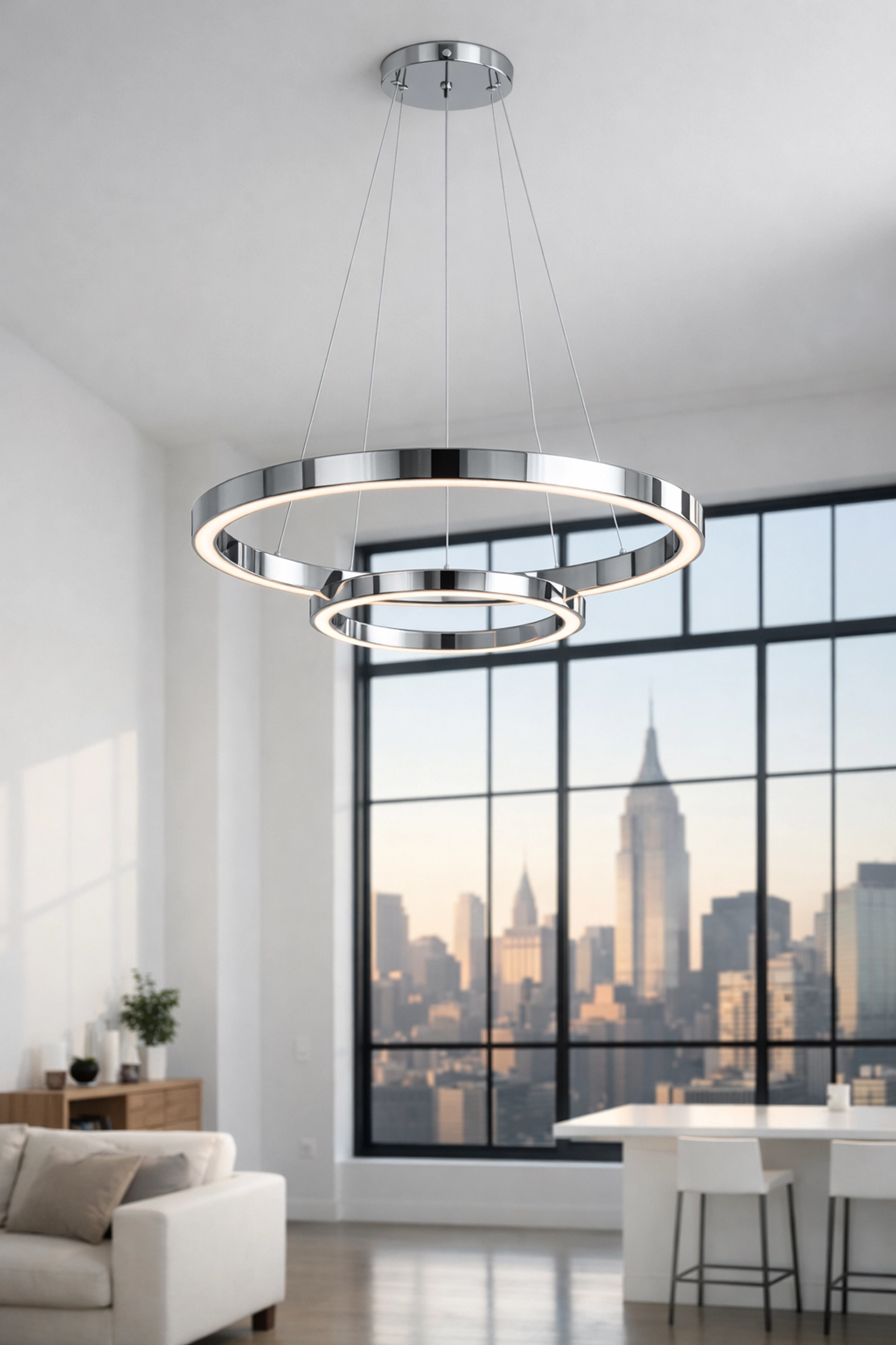 Clean high-ceiling apartment in Chicago showcasing top-to-bottom move-in cleaning standards.