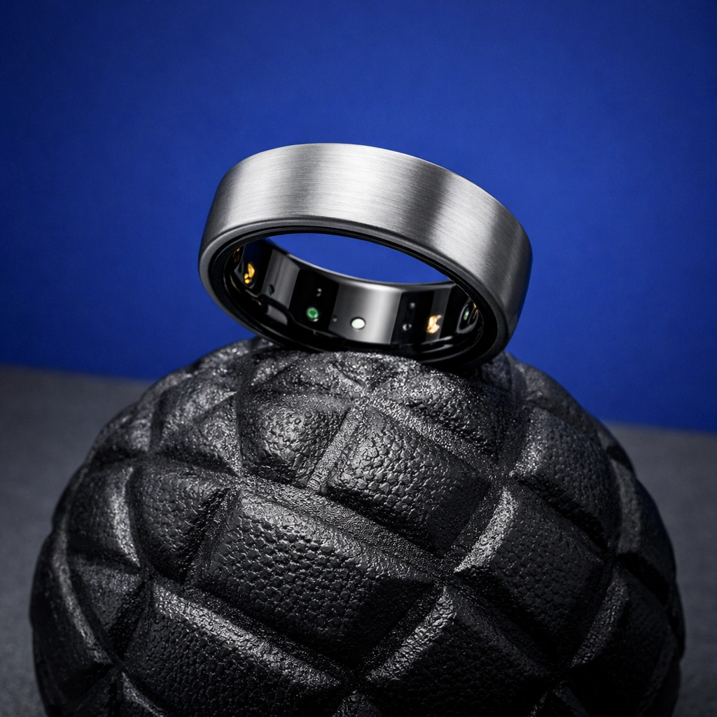 Smart ring wearable and massage ball showing the link between fitness data tracking and physical recovery.