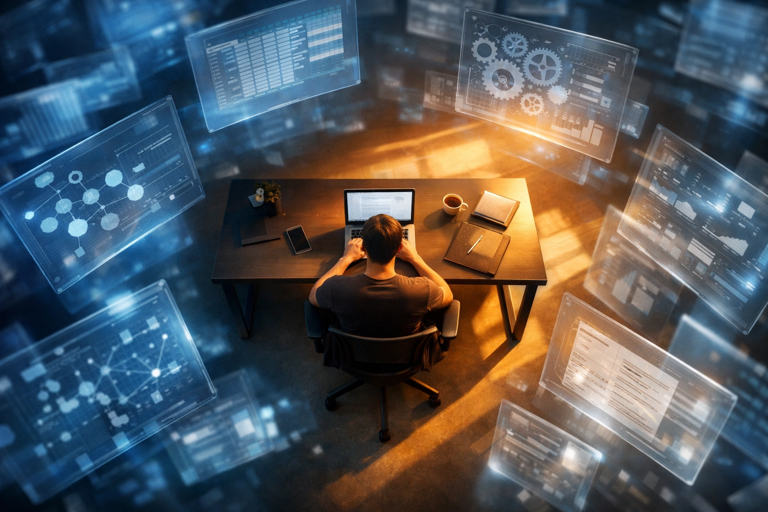 Founder focused on core work while startup back office operations run invisibly in background