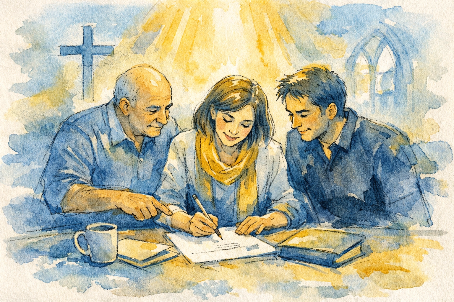 Church team collaborating together in servant leadership and ministry problem-solving