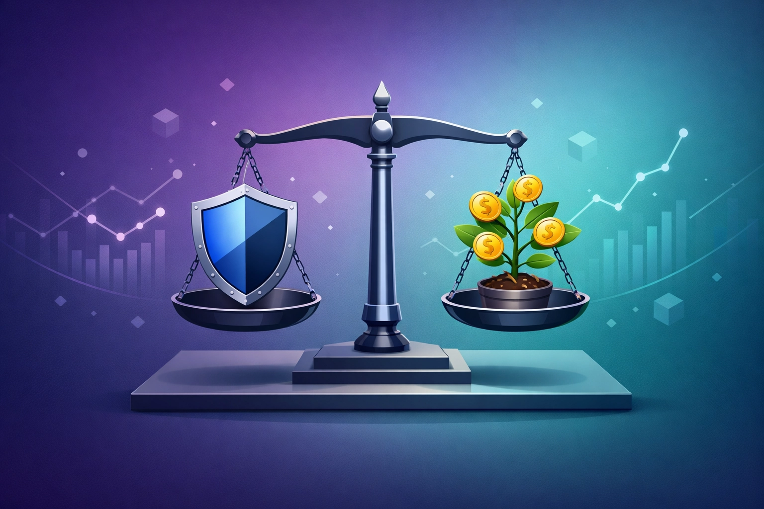 Balanced scale showing defensive protection and income generation in institutional portfolios