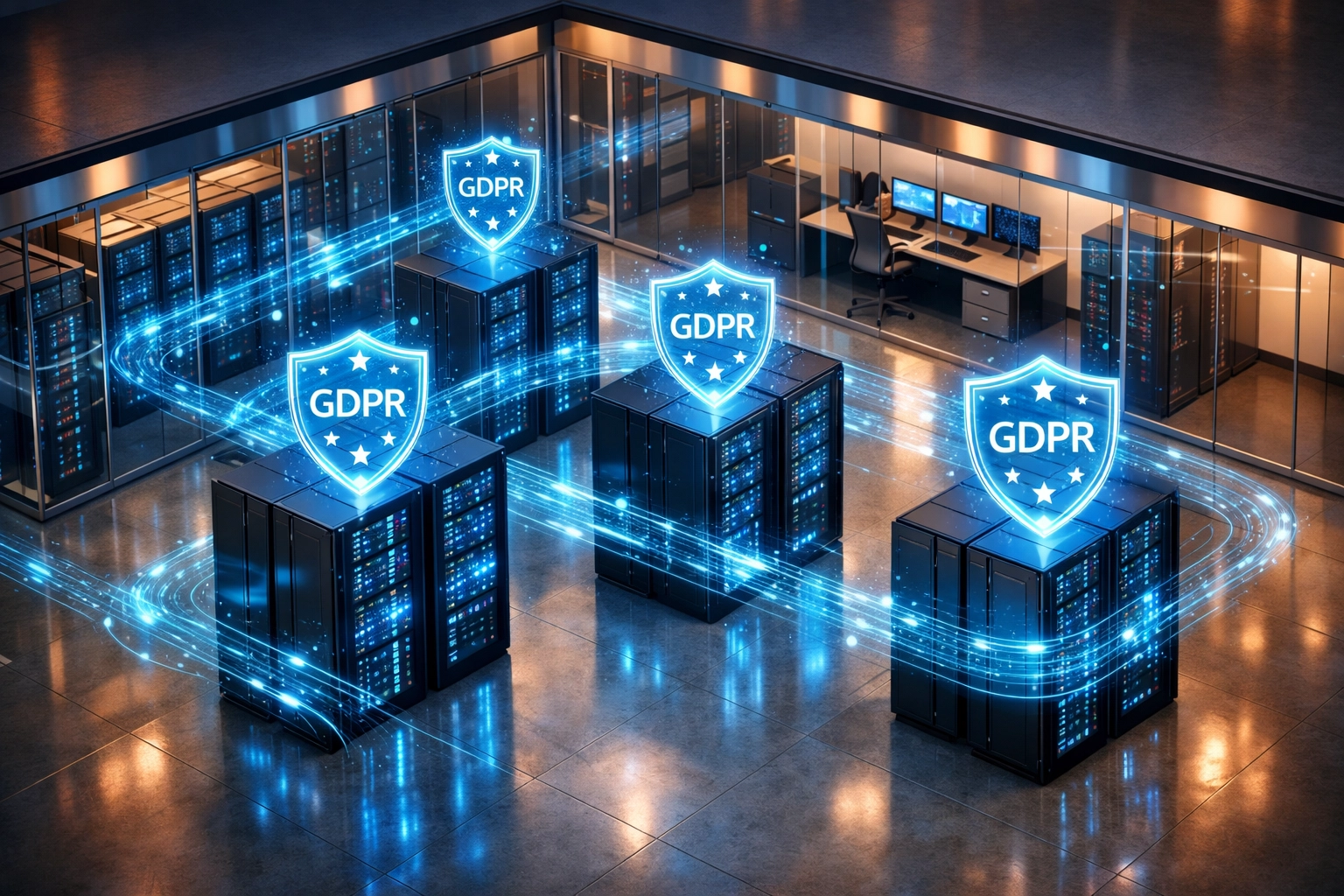 GDPR-compliant data center infrastructure with secure data flows for ServiceNow ITOM implementation