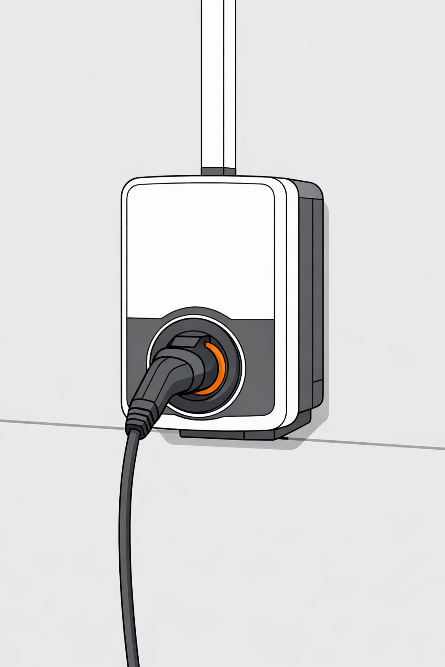 Schematische Darstellung einer fachgerechten Wallbox-Montage mit sichtbarer Leitungsverlegung.