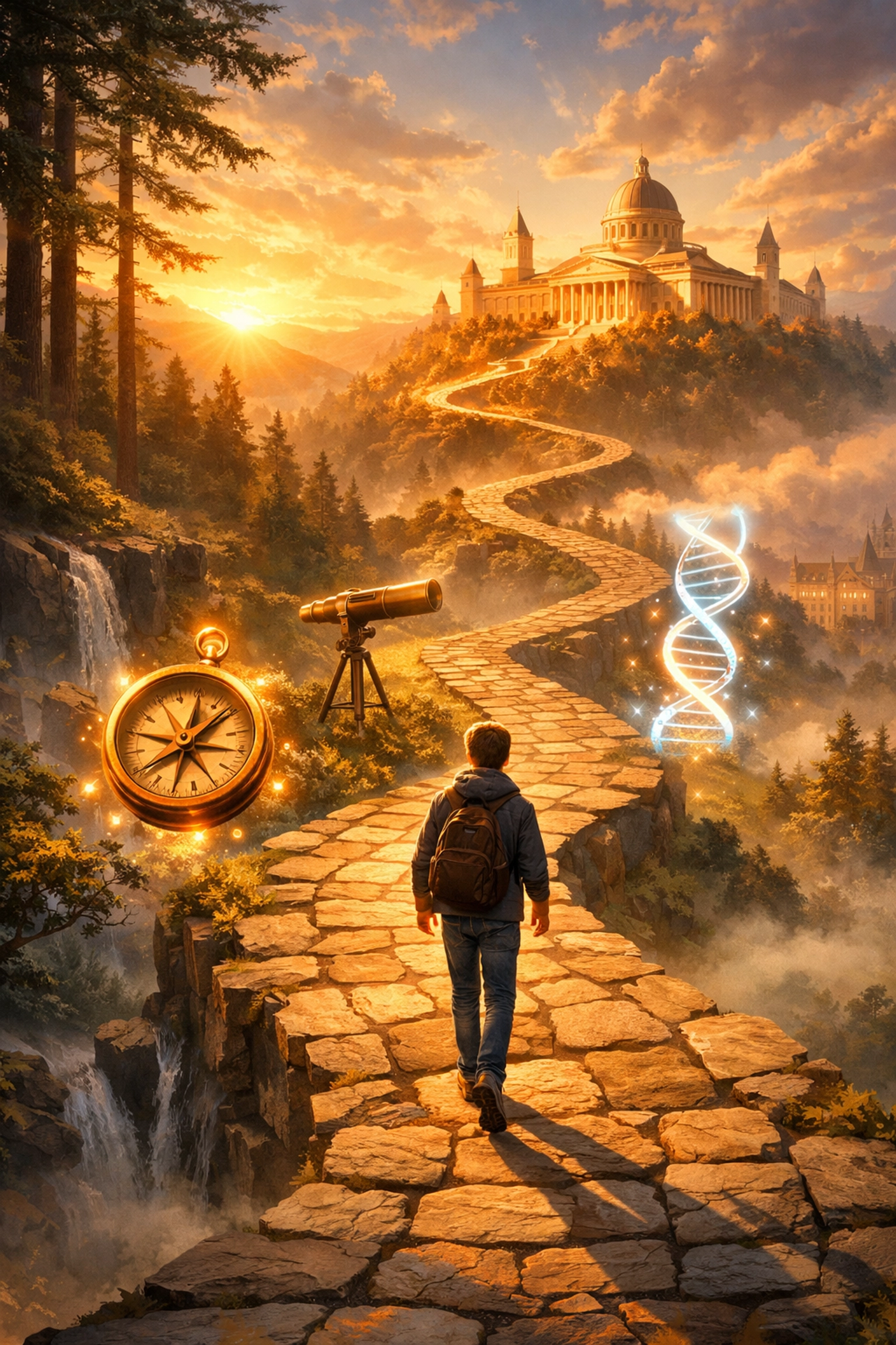 A student walking toward a university campus, symbolizing the long-term journey of academic profile development.