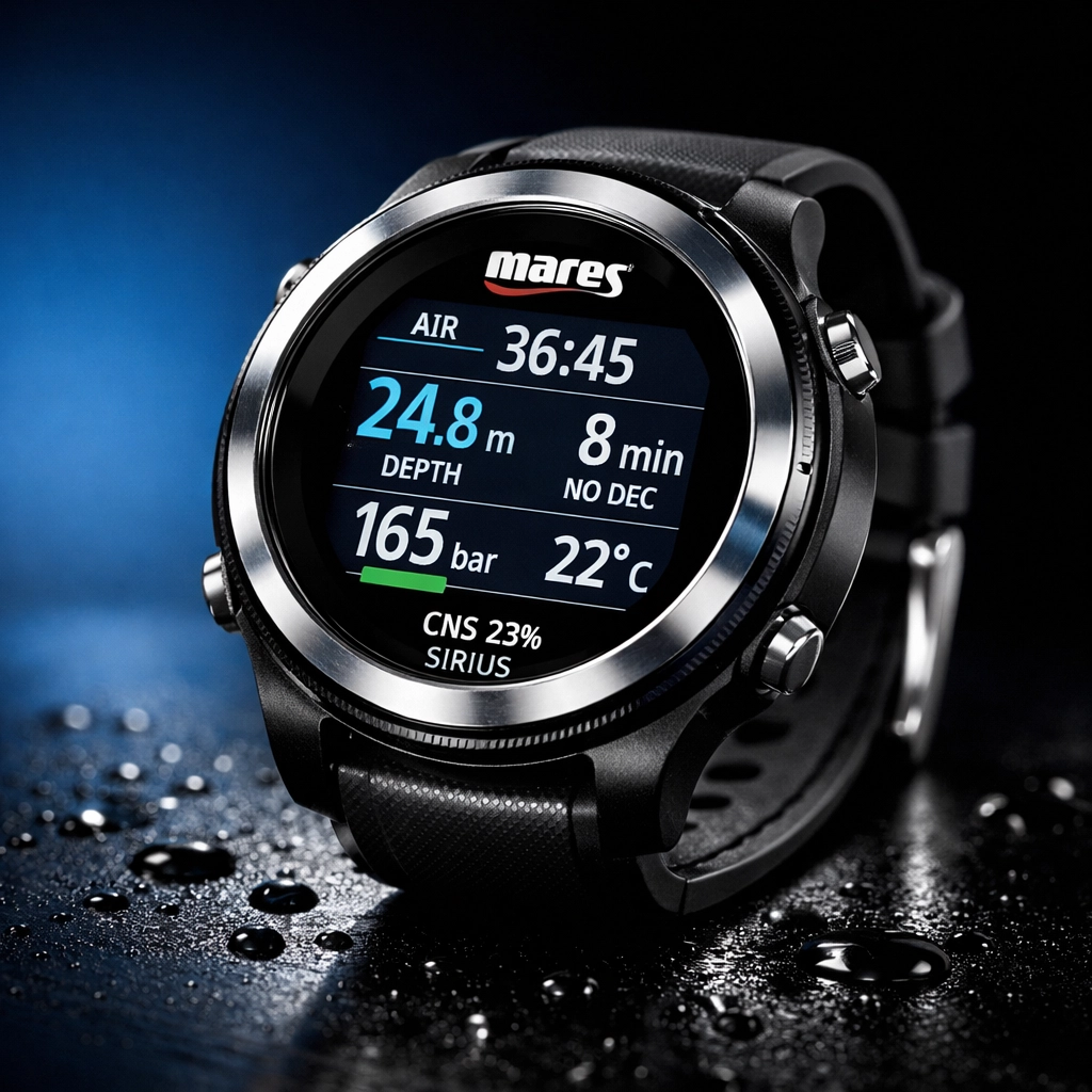 Mares Sirius Tauchcomputer mit hochauflösendem Farbdisplay zeigt Tauchdaten an