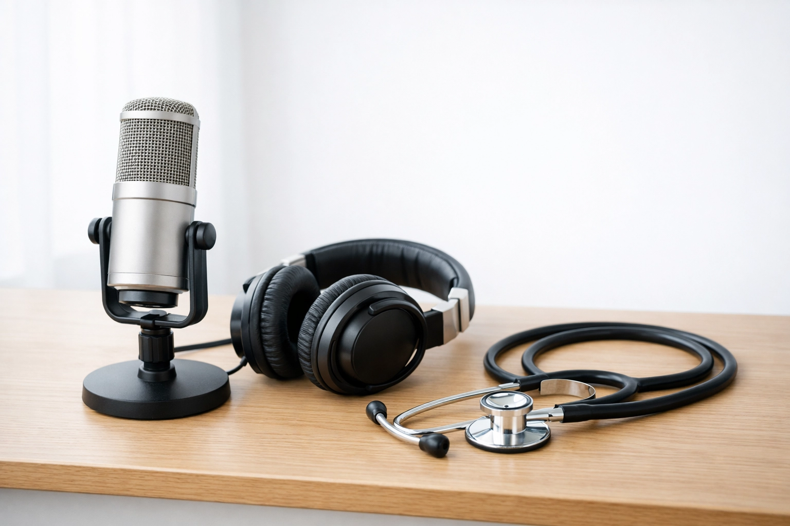 Professional microphone and stethoscope illustrating expert chiropractic content marketing strategies.