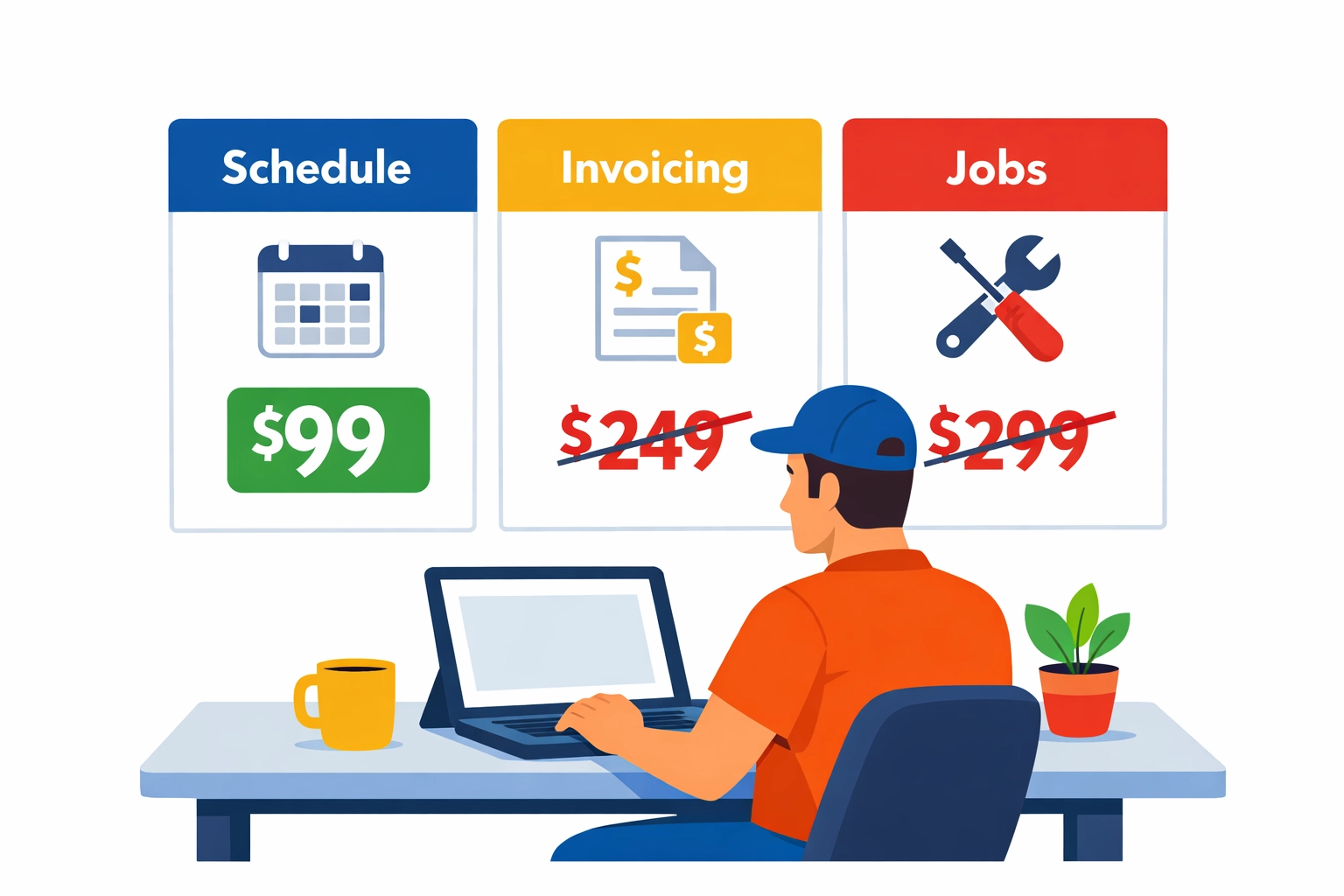 Comparing field service apps and pricing: simple $99 vs higher-priced competitors.