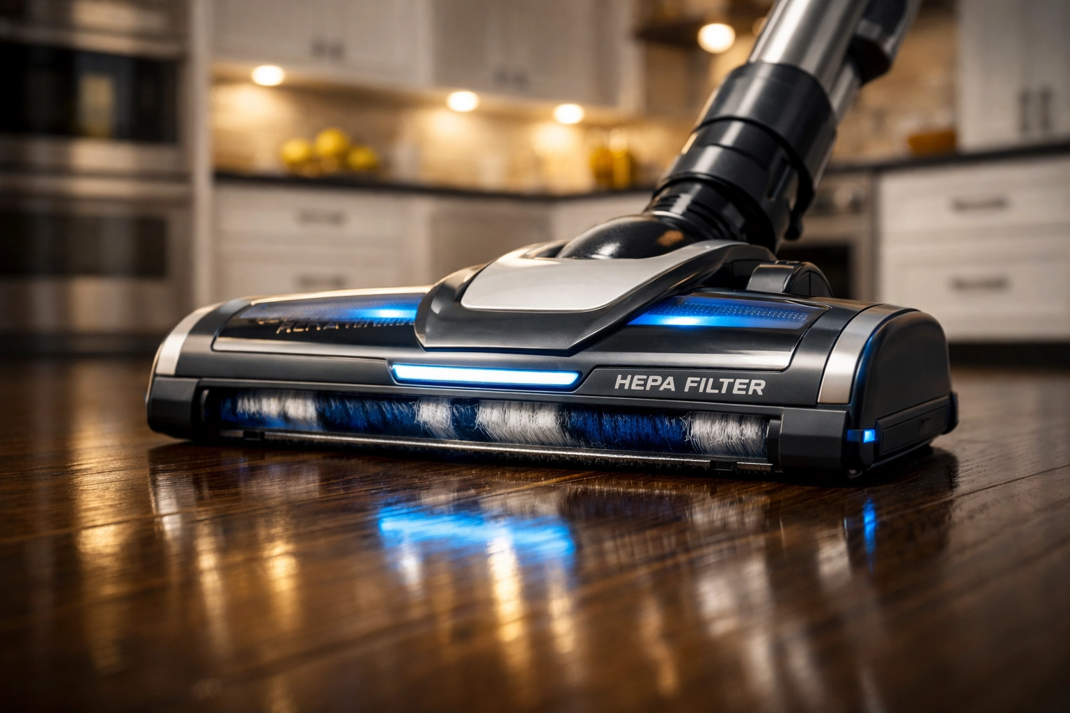Professional HEPA vacuuming on polished floors as part of an eco-friendly maid service Fenway plan.