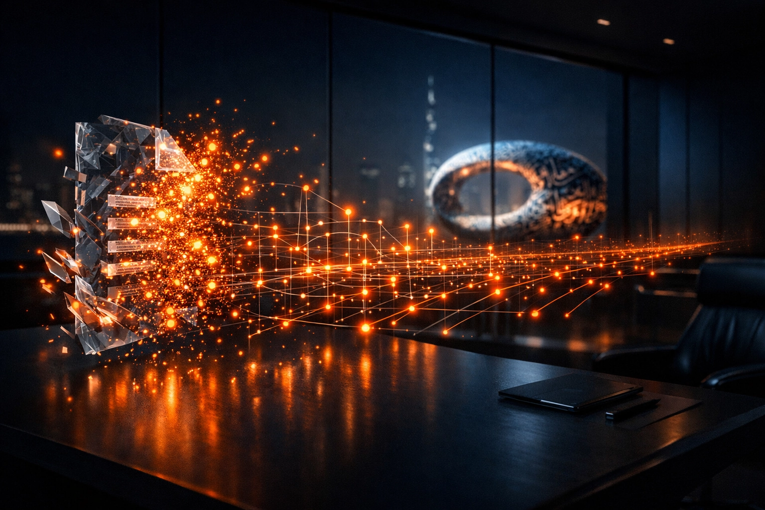 Digital PDF invoice transforming into a Peppol data grid for compliant business setup UAE.