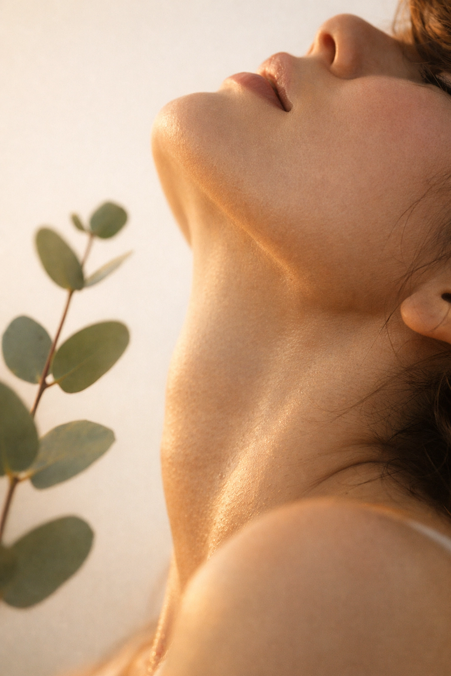 Close-up of a person releasing tension in a warm setting showing the physiological reset of energy work.