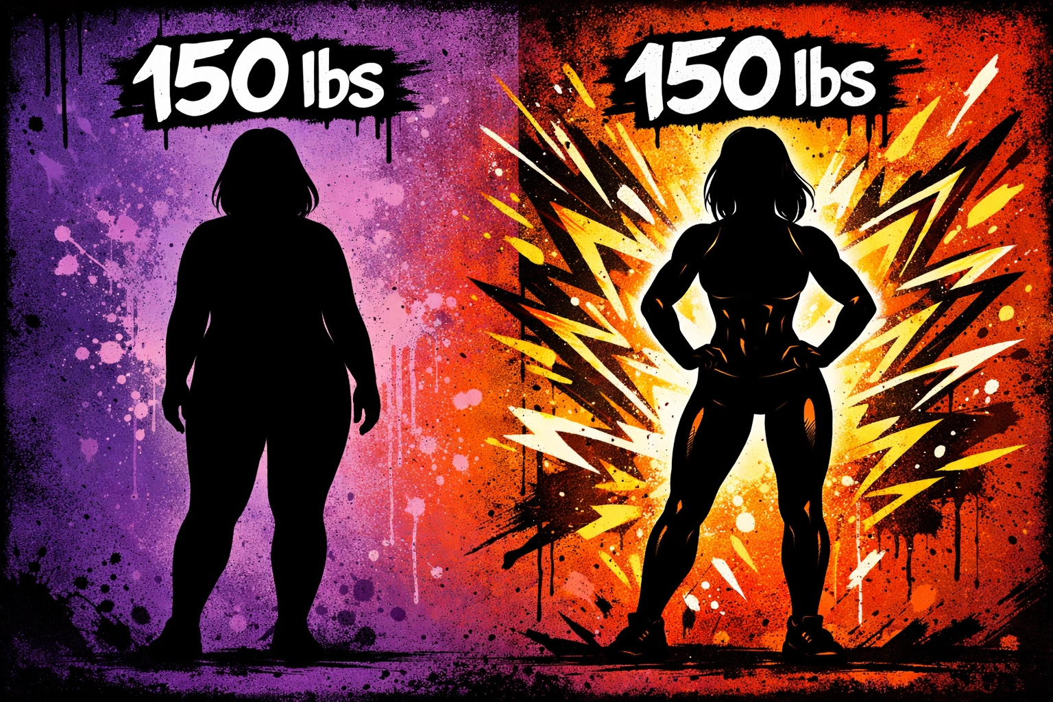 Two body shapes at same weight showing different muscle mass and body fat composition