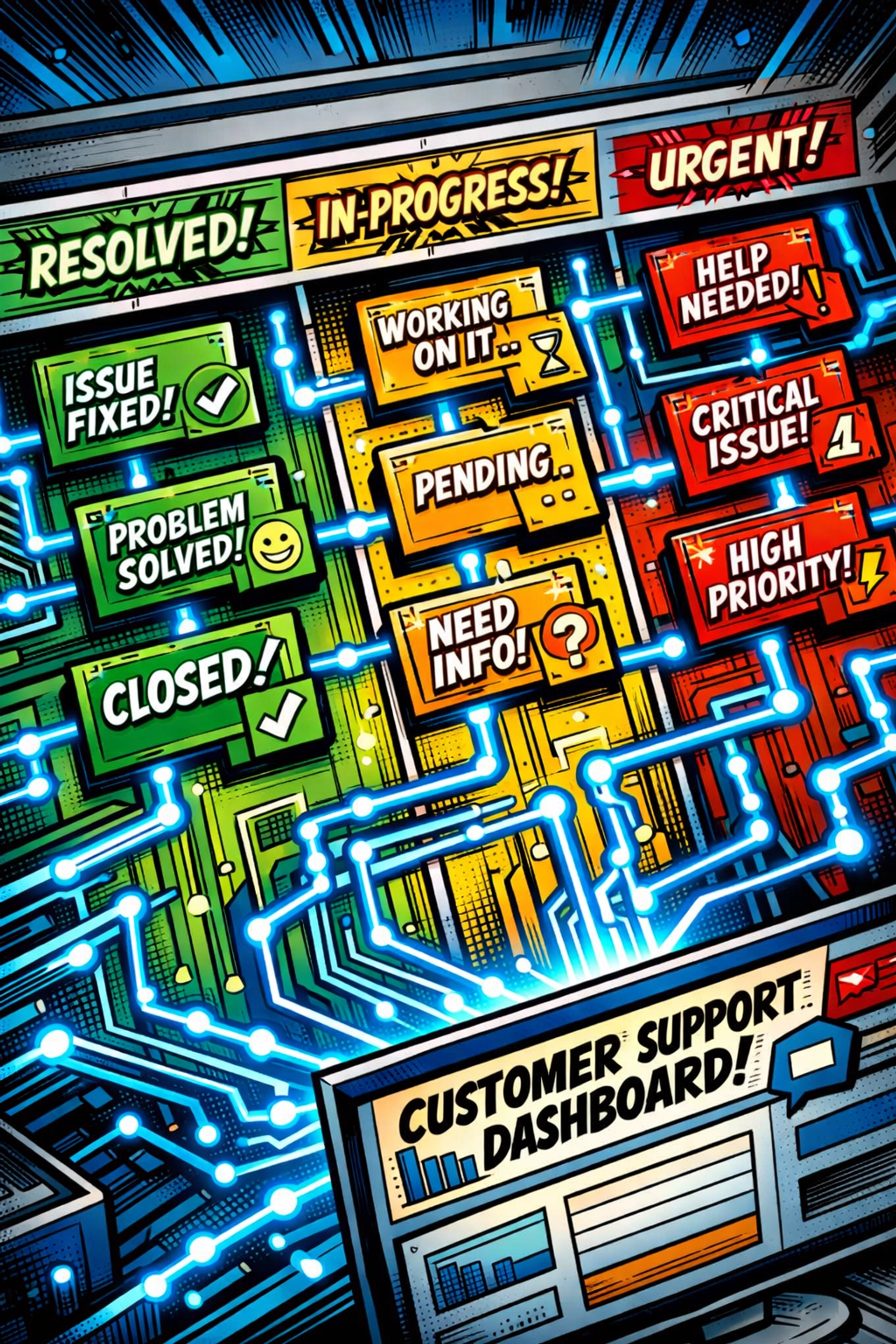 Automated support ticket dashboard organizing customer requests by priority with AI routing