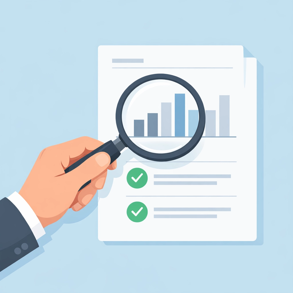 Lupa revisando reporte de crédito para identificar errores y mejorar el puntaje financiero.