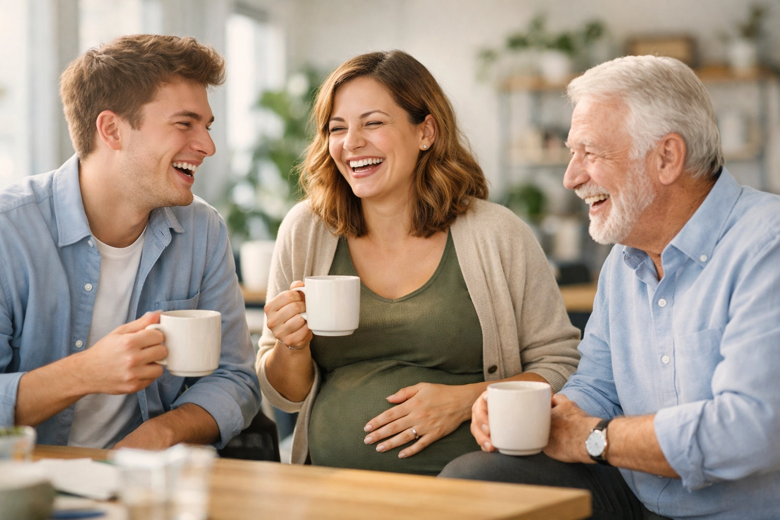 Diverse group of multi-generational employees laughing, representing inclusive benefit life-stage planning.