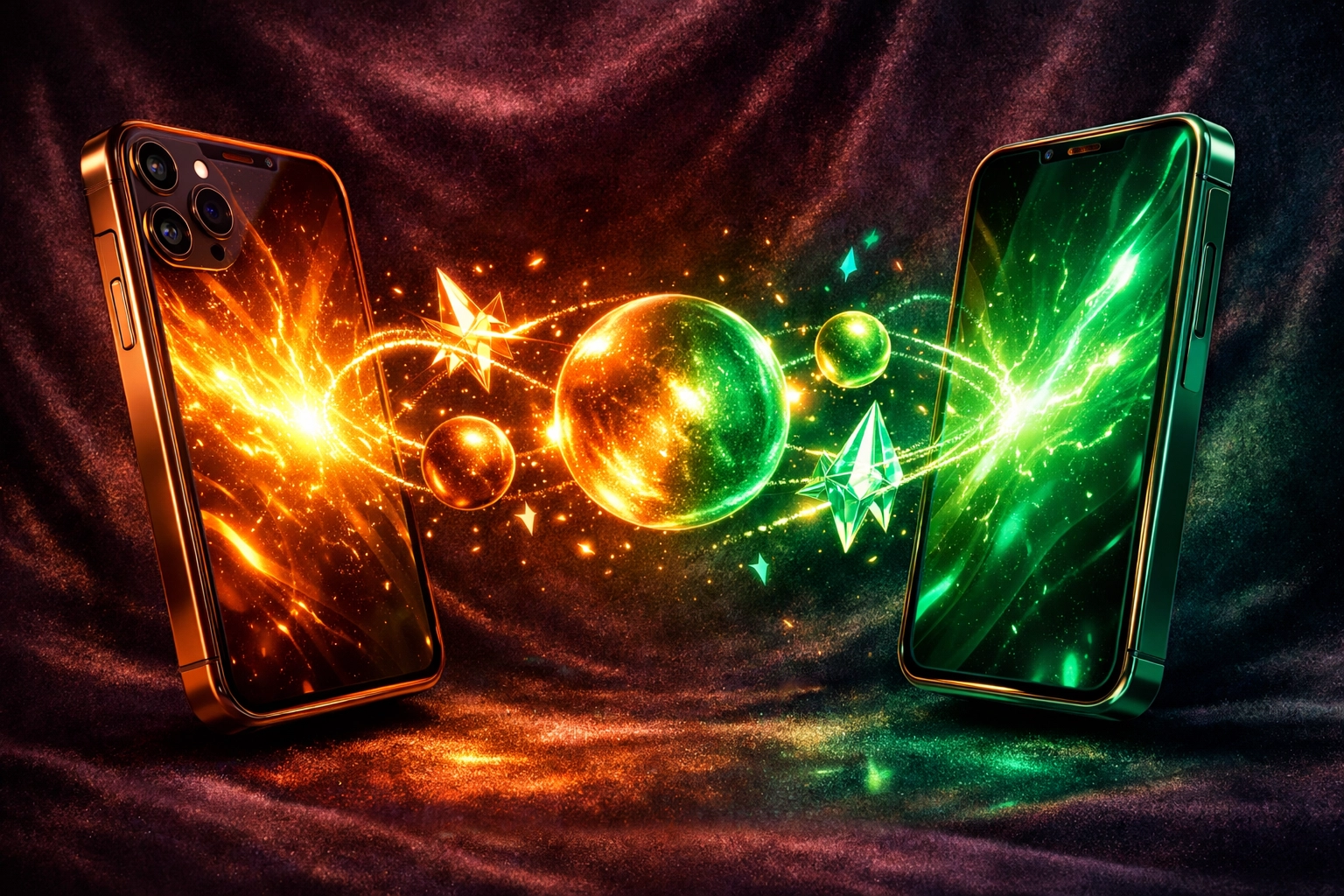 Two glowing smartphones symbolize clear communication and setting boundaries on dating apps.