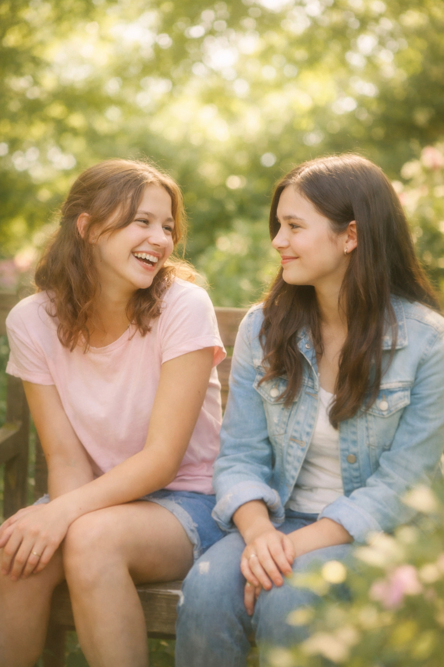 Two teenage girls building supportive peer connections in a youth residential treatment center.