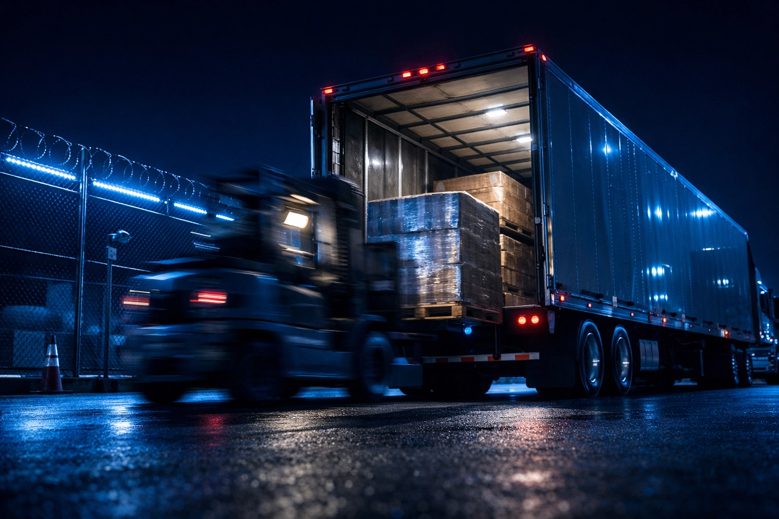 Secure cargo loading operations at night with cargo theft prevention lighting systems