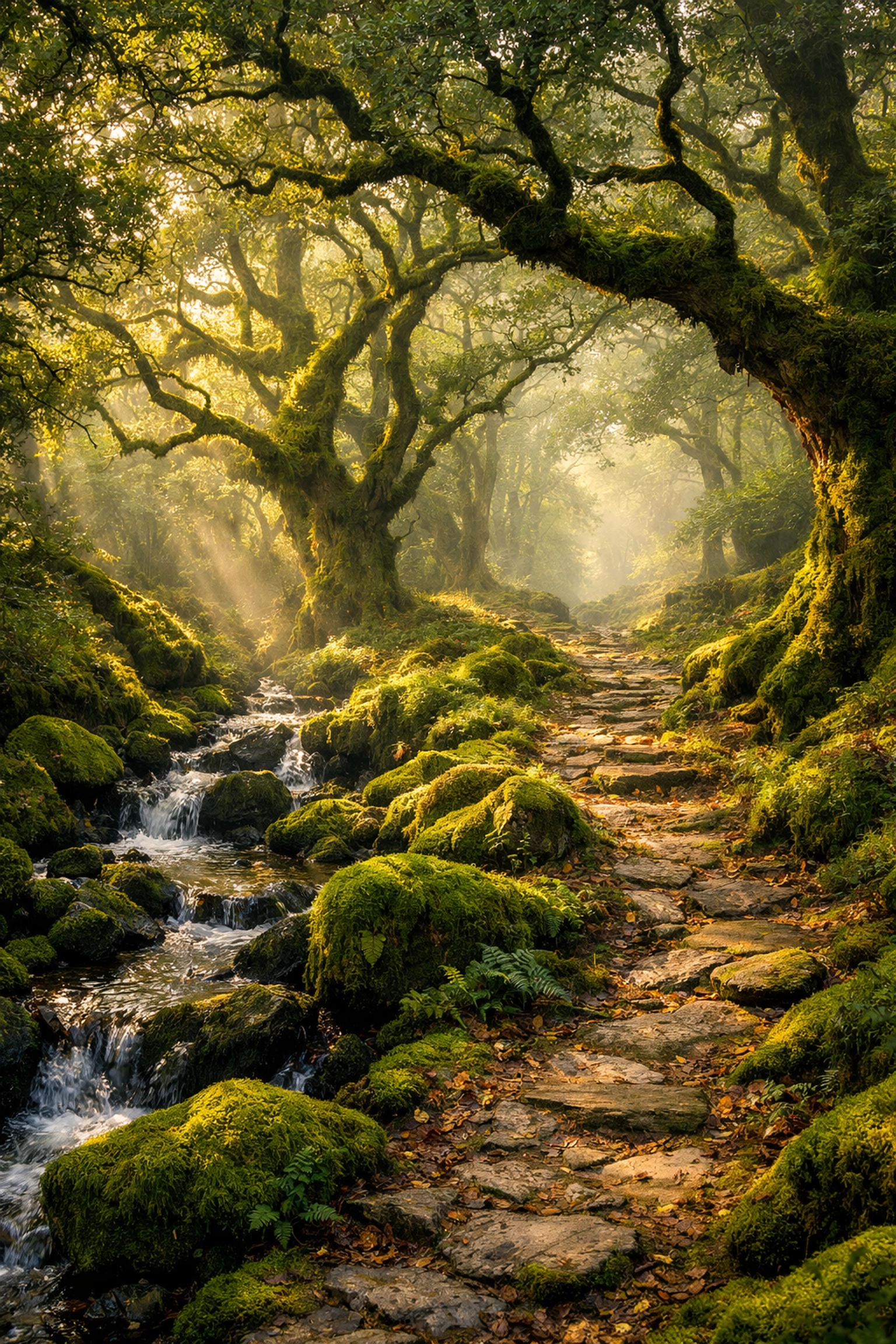 Ancient woodland path through Johnny Wood on guided walk Lake District