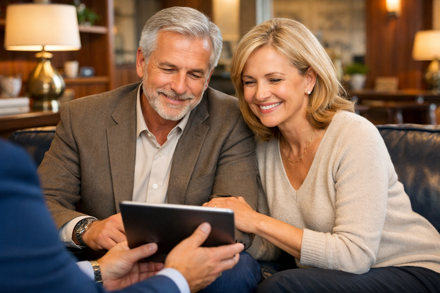 Executive couple meeting with a consultant to discuss a Mirror Plan for retirement and education savings.