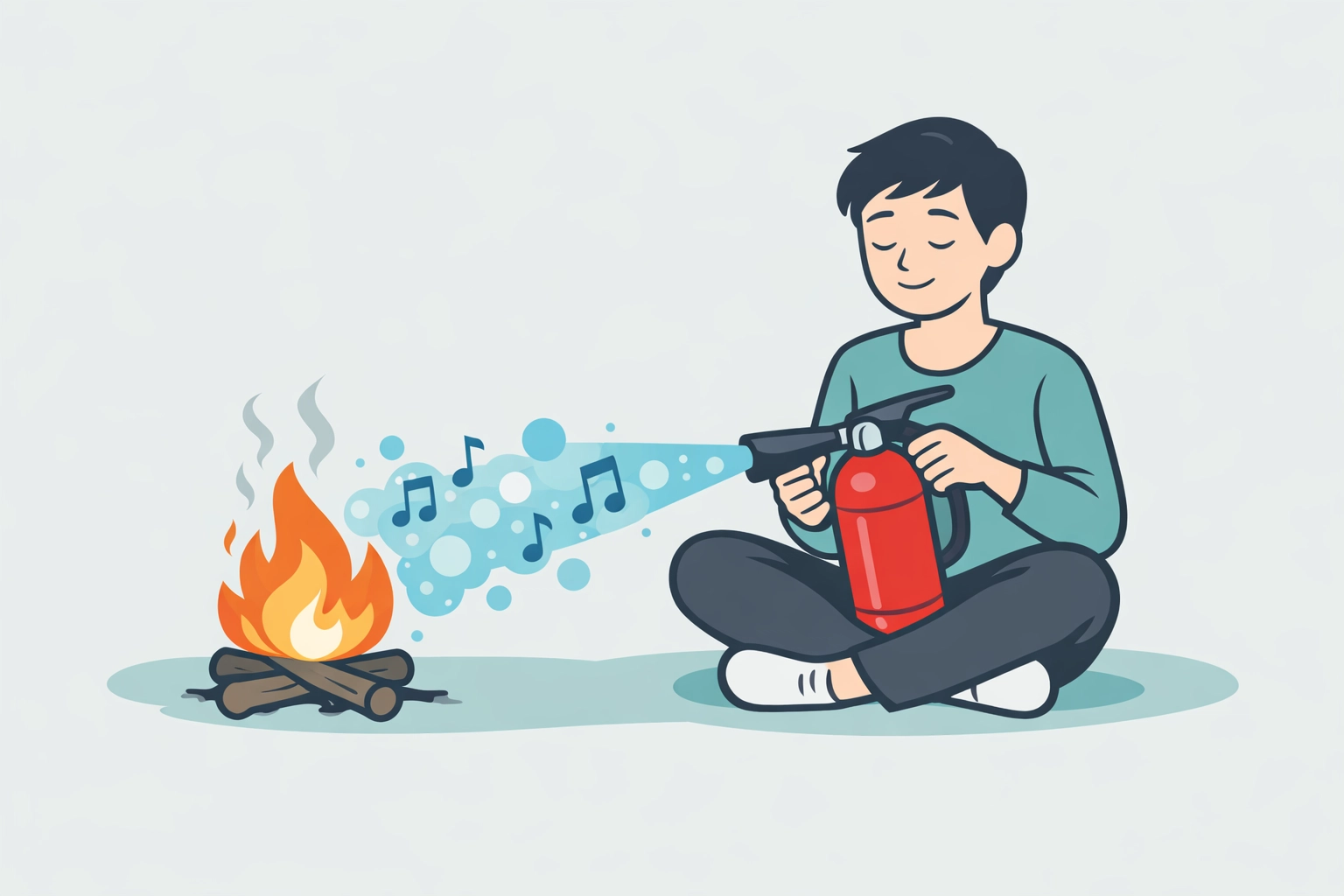 Illustration of a person using distress tolerance skills to calmly manage an emotional crisis during DBT therapy.