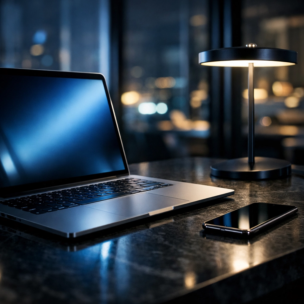 Professional workstation with a laptop and smartphone used to optimize a local business website for SEO.