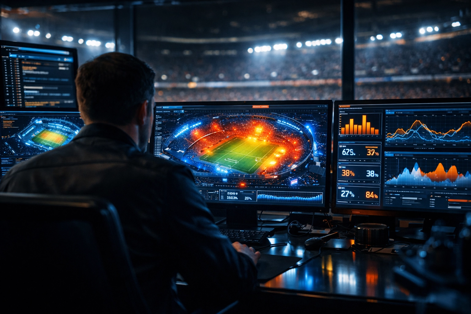 Real-time AI data command center optimizing Super Bowl digital marketing campaigns for Sports Media Inc.