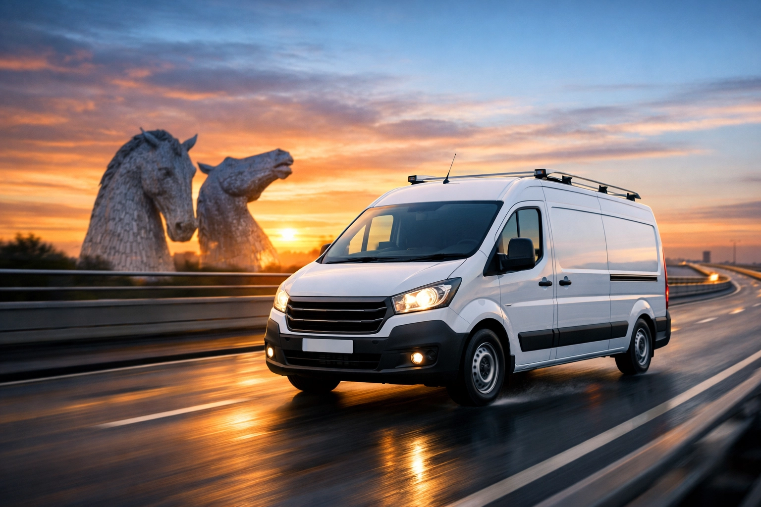 BD365 cleaning service van traveling on the M8 corridor for rapid local facilities management response.