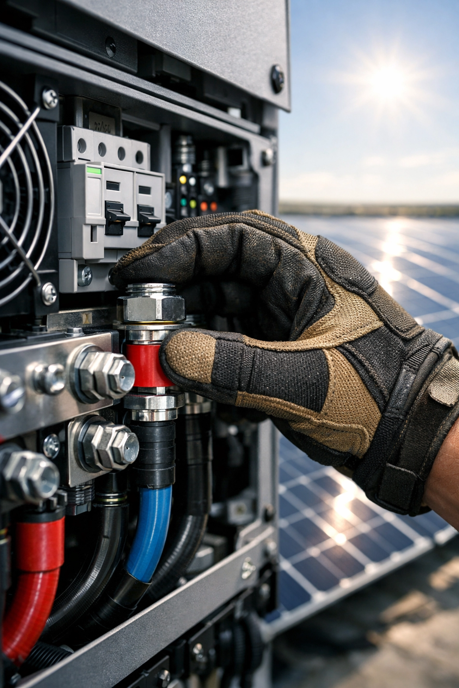 Professional solar technician performing high-quality solar inverter installation and maintenance.