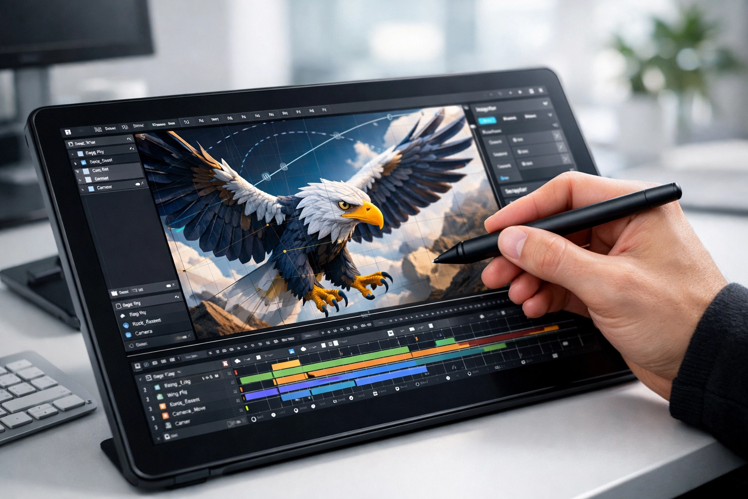 Marketing professional using AI tools and digital software to design a high-impact advertising campaign.