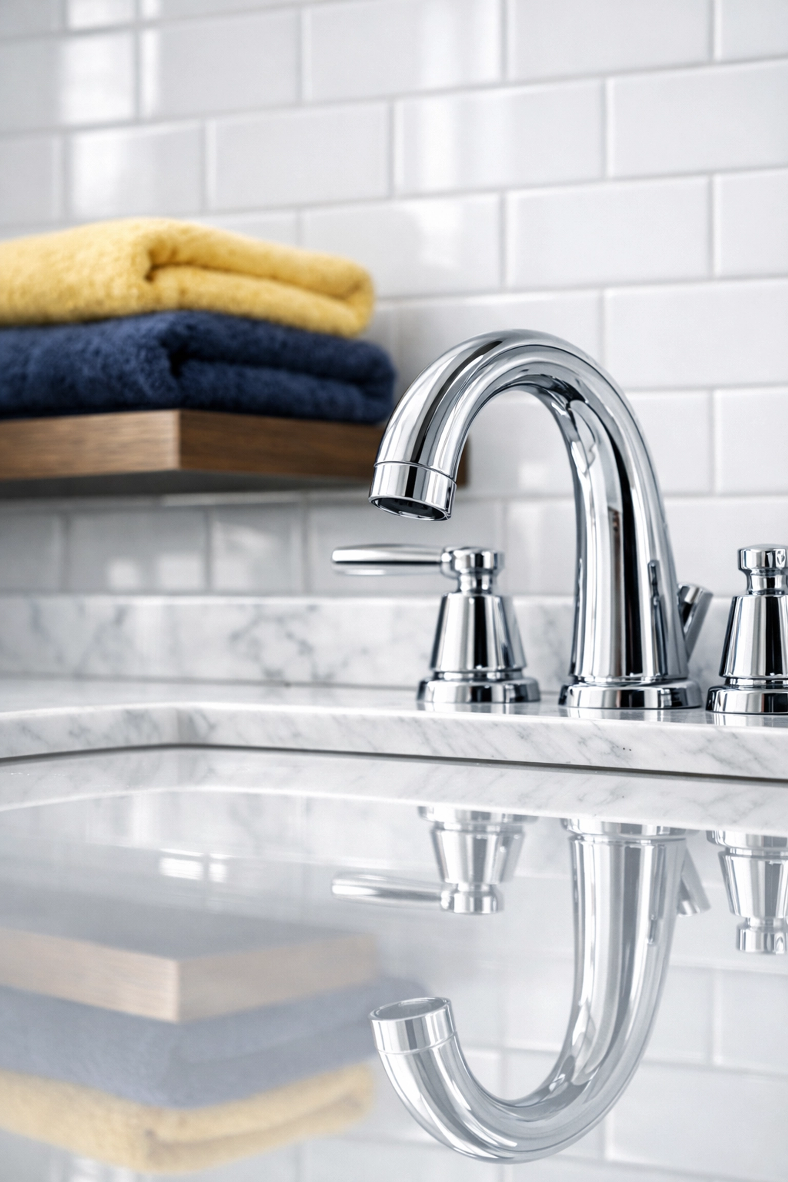 Sanitized luxury apartment bathroom with a sparkling chrome faucet showing detailed apartment cleaning Boston.
