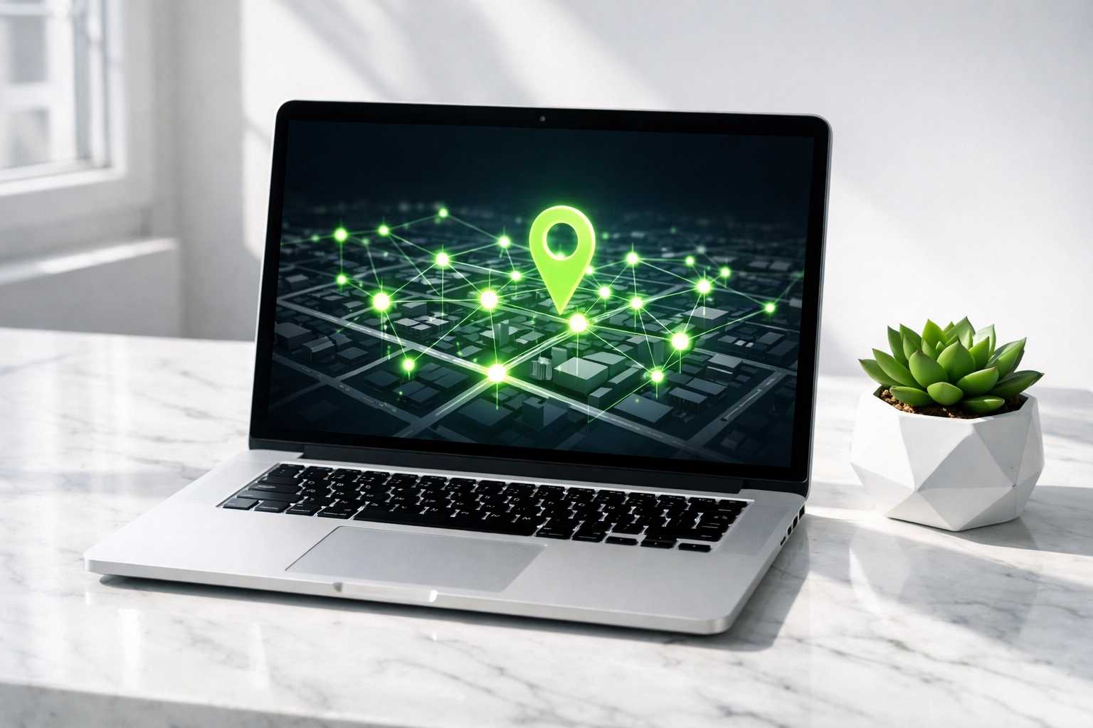 Laptop displaying a local map for search engine optimization by a professional web development company.