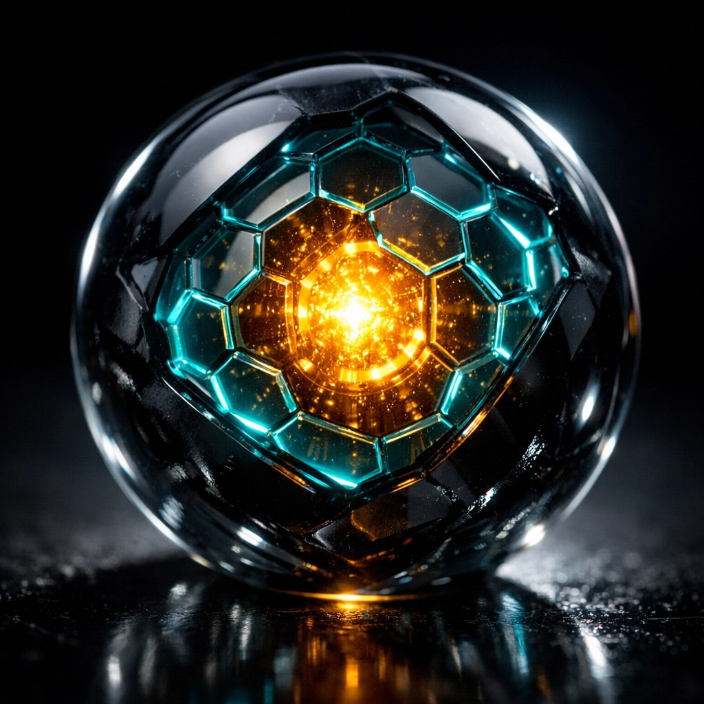 A glowing digital sphere representing secure AI financial data encryption and personal privacy protection.