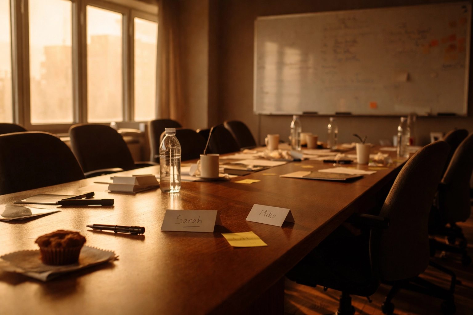 Empty conference room after a one-time team building event capturing the fleeting impact of single workshops