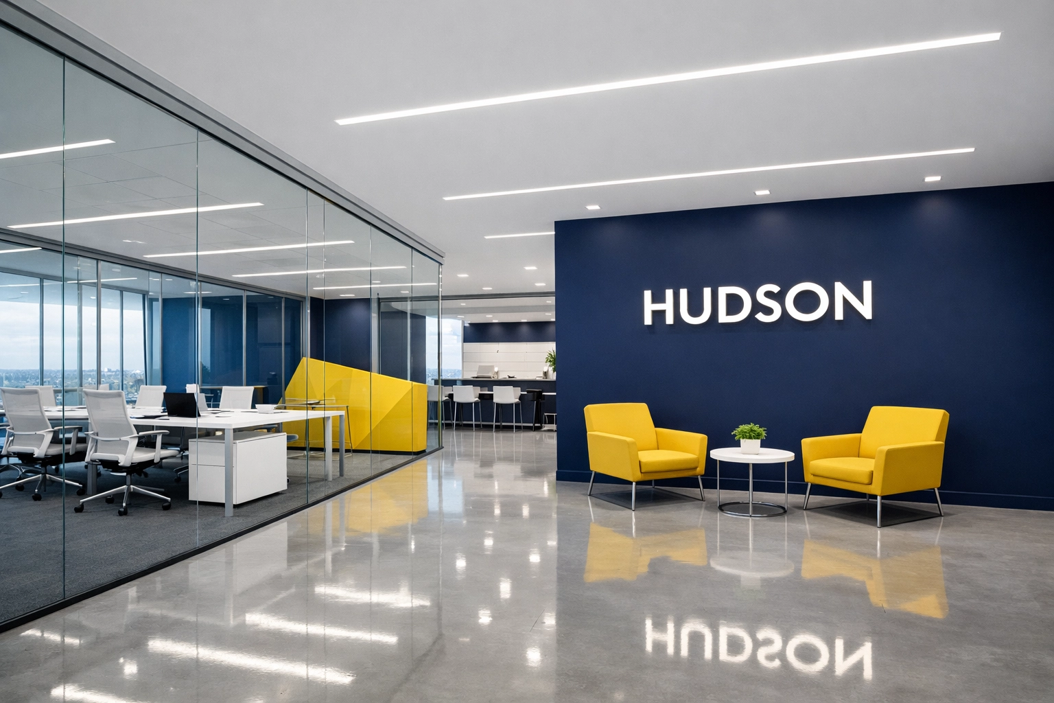 A clean modern office space after professional post construction cleaning in Hudson.