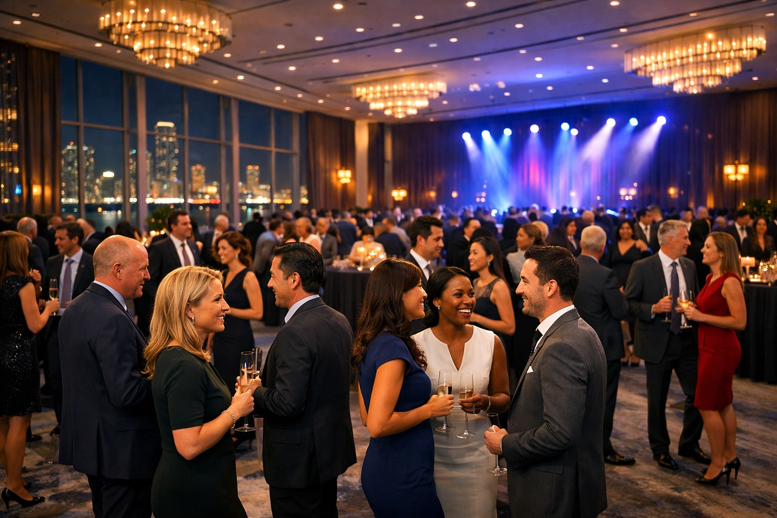 Professional corporate event photography in a luxury Miami hotel ballroom during a high-end brand gala.