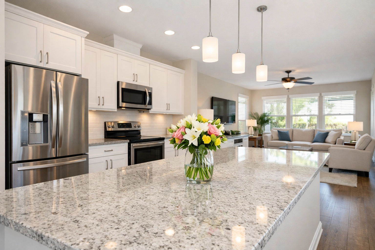 Clean, decluttered Florida kitchen with clear countertops ready for real estate photography