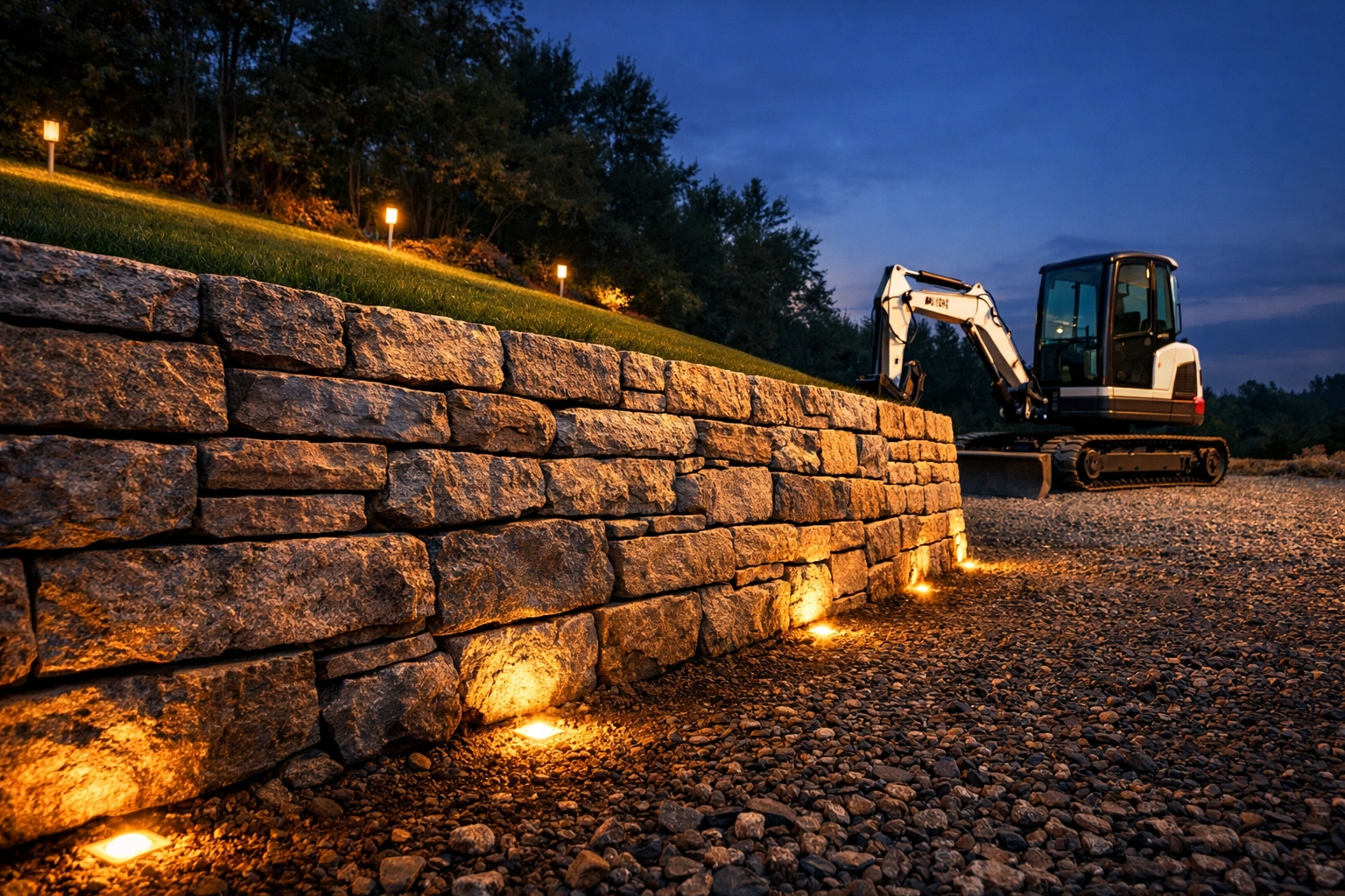 Custom stone retaining wall and expert excavation for a sloped backyard in Chattanooga.