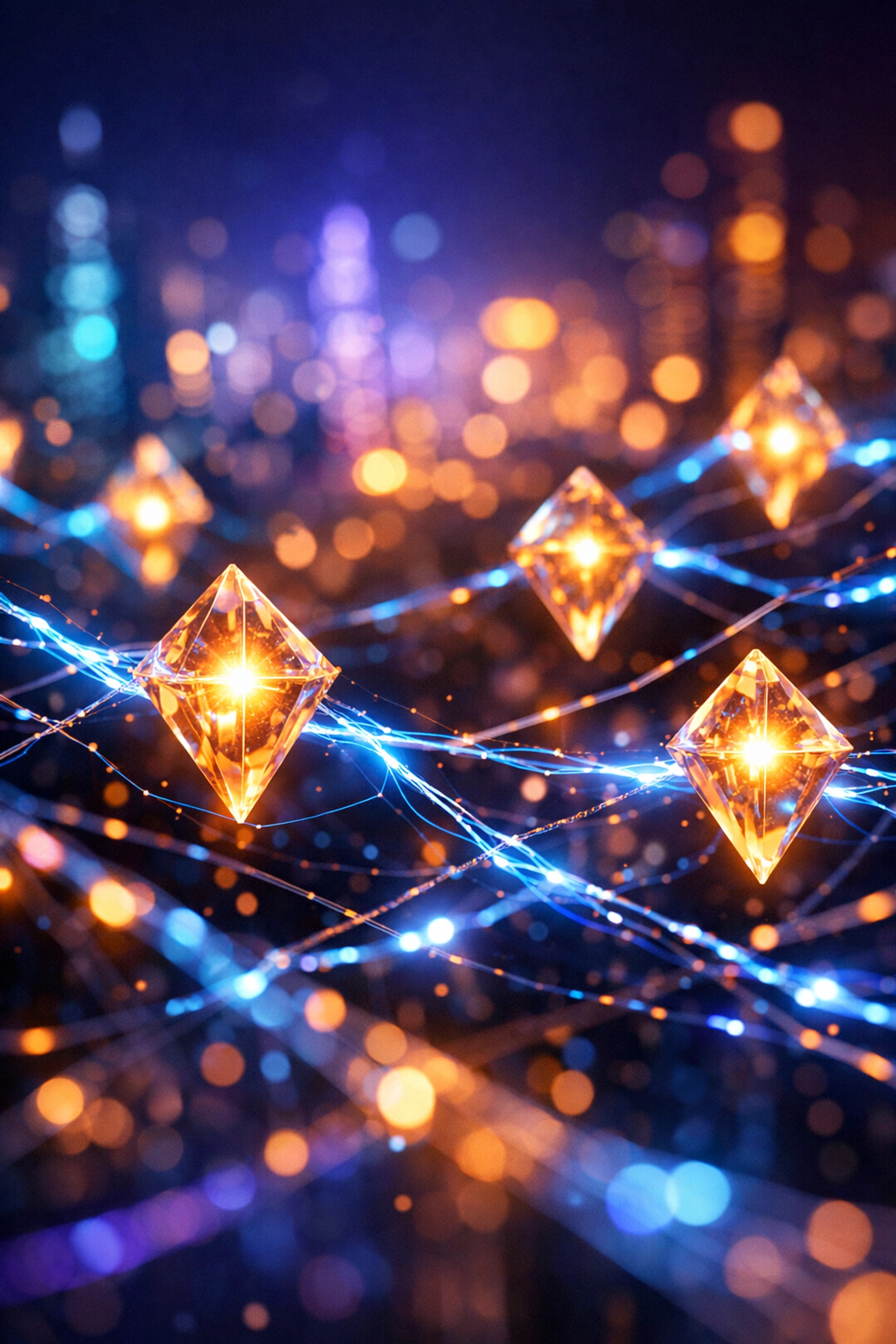 Glowing digital neural network representing generative engine optimization and structured data for AI search.