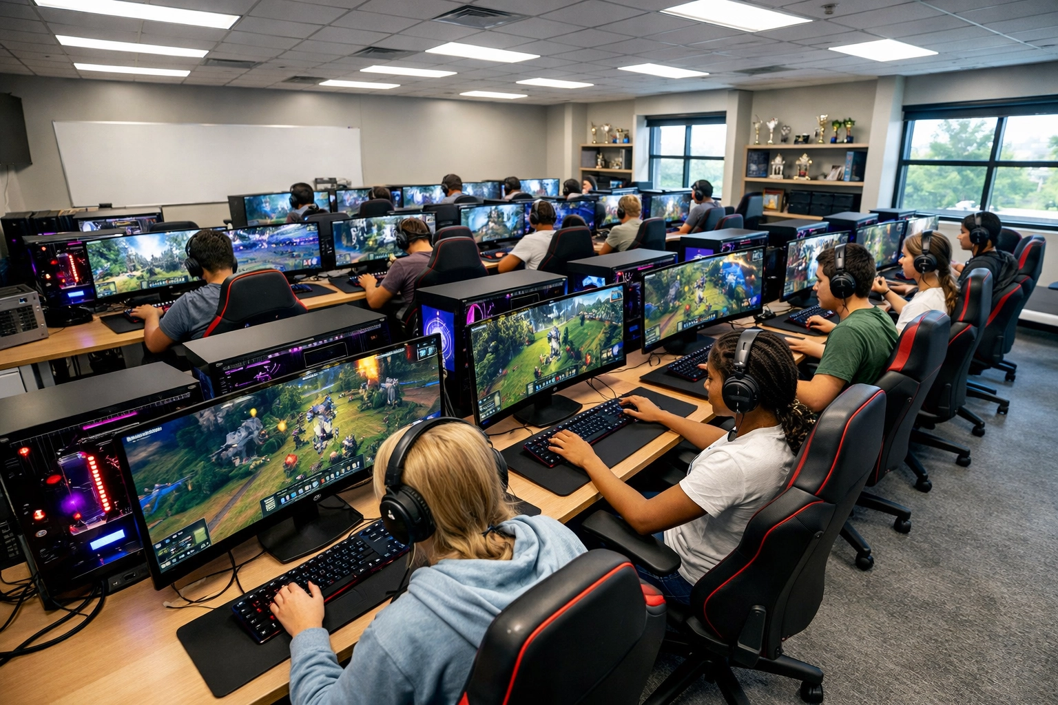 High school esports lab with students gaming - Dakdan educational sponsorship program