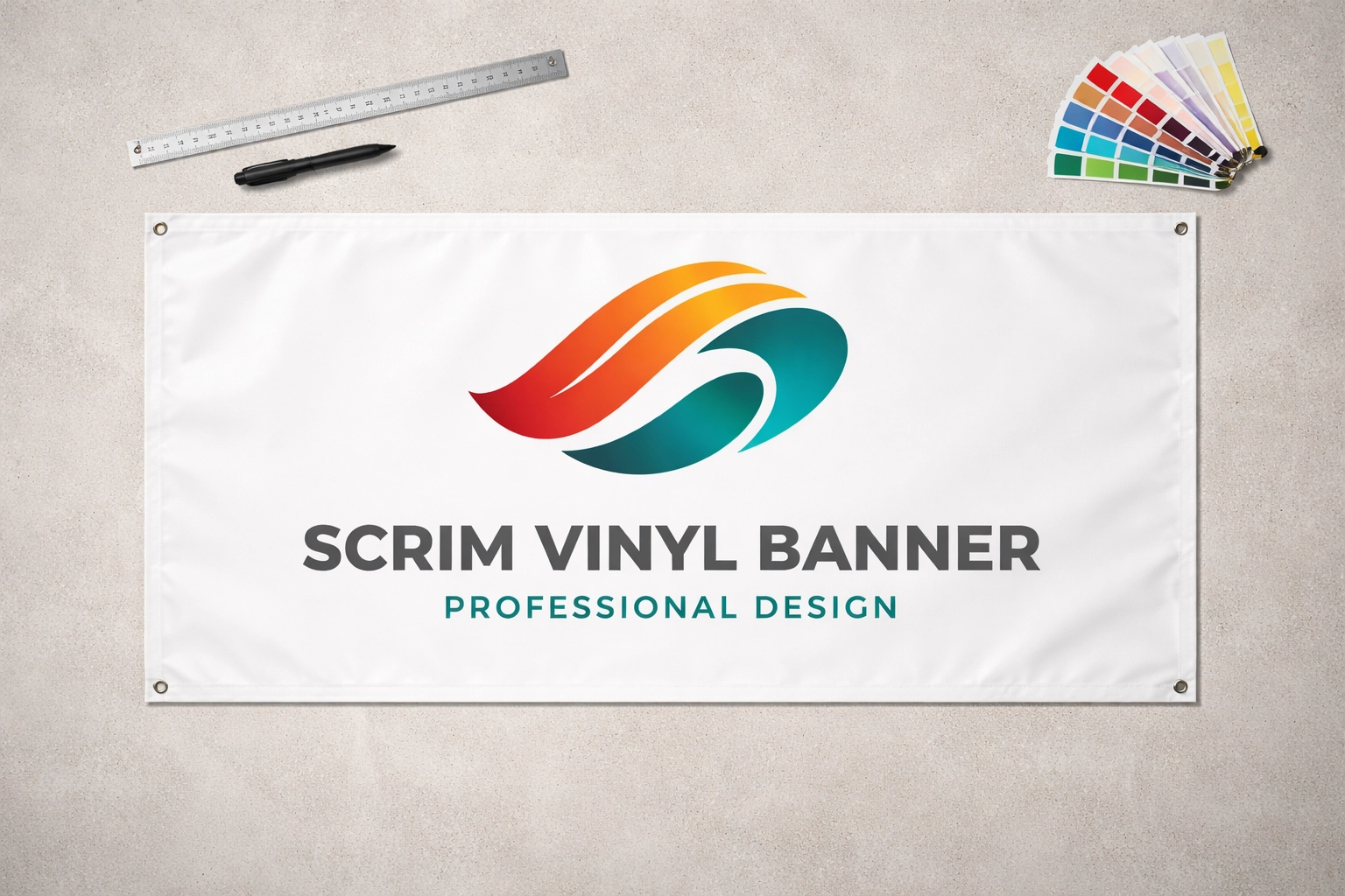 Scrim vinyl banner with bold focal point and effective white space, highlighting professional banner design