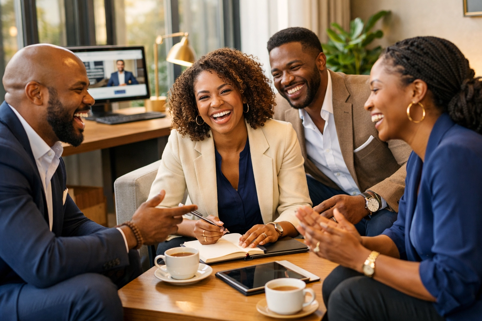 Black professionals collaborating in modern office representing job creation at Black-owned businesses