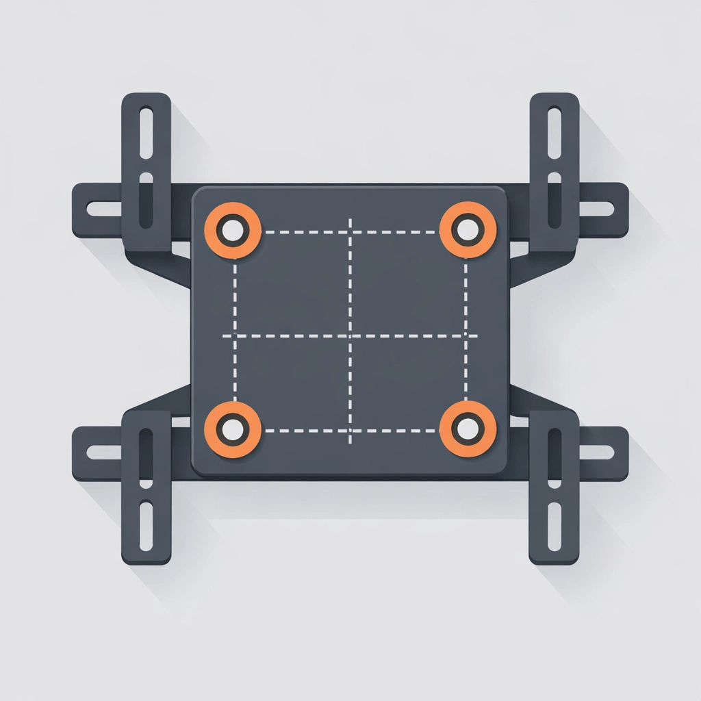 TV mounting bracket showing VESA pattern with four mounting holes