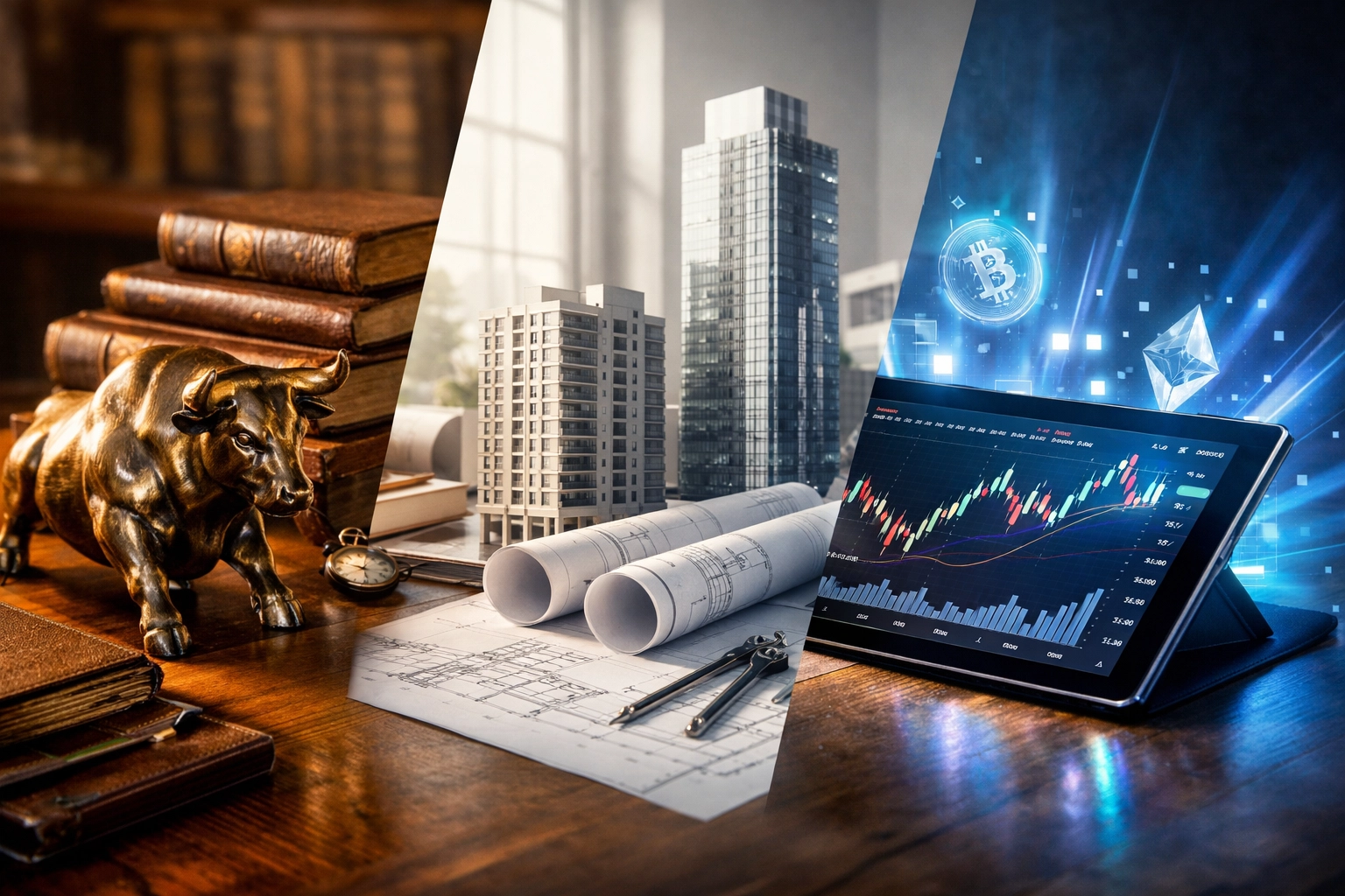 Diversified portfolio combining traditional assets, alternative investments, and digital innovation