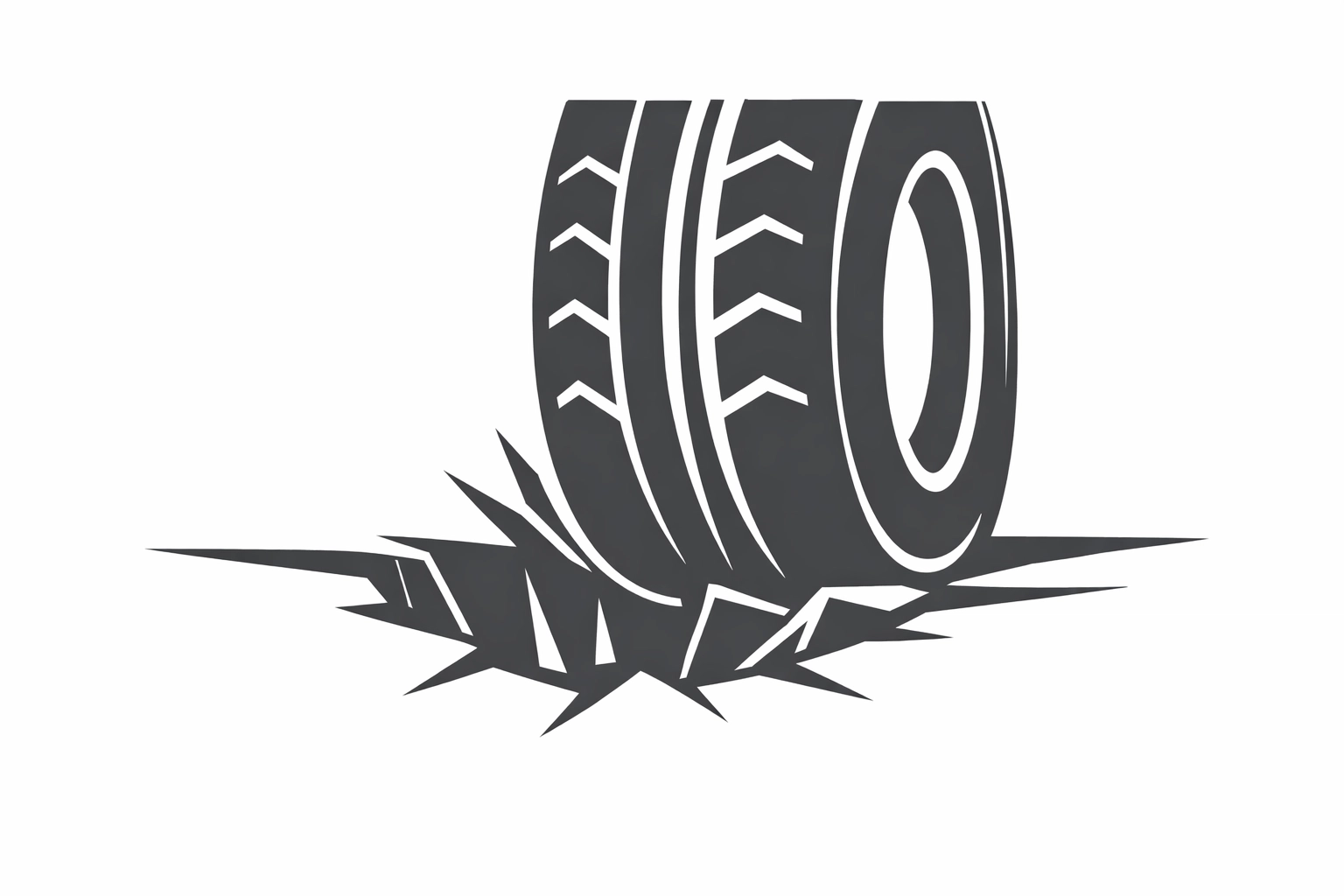 Vector illustration of a car tire hitting a pothole, showing how impact affects wheel alignment.