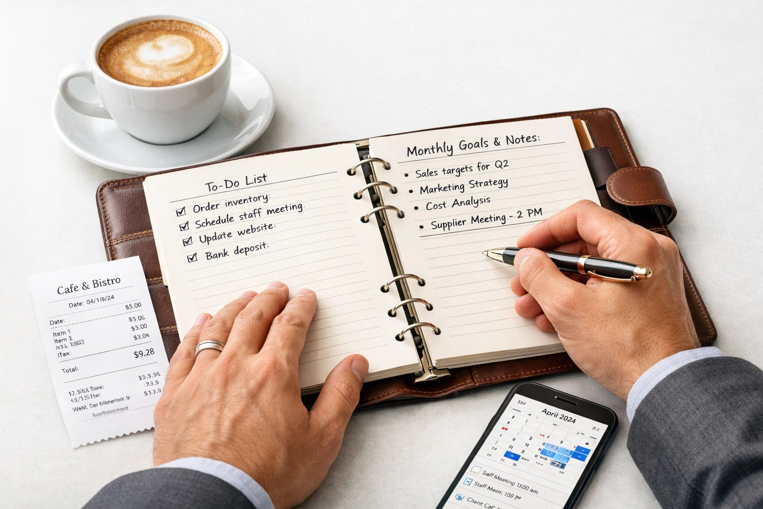 Business owner documenting expenses and receipts for IRS record-keeping requirements