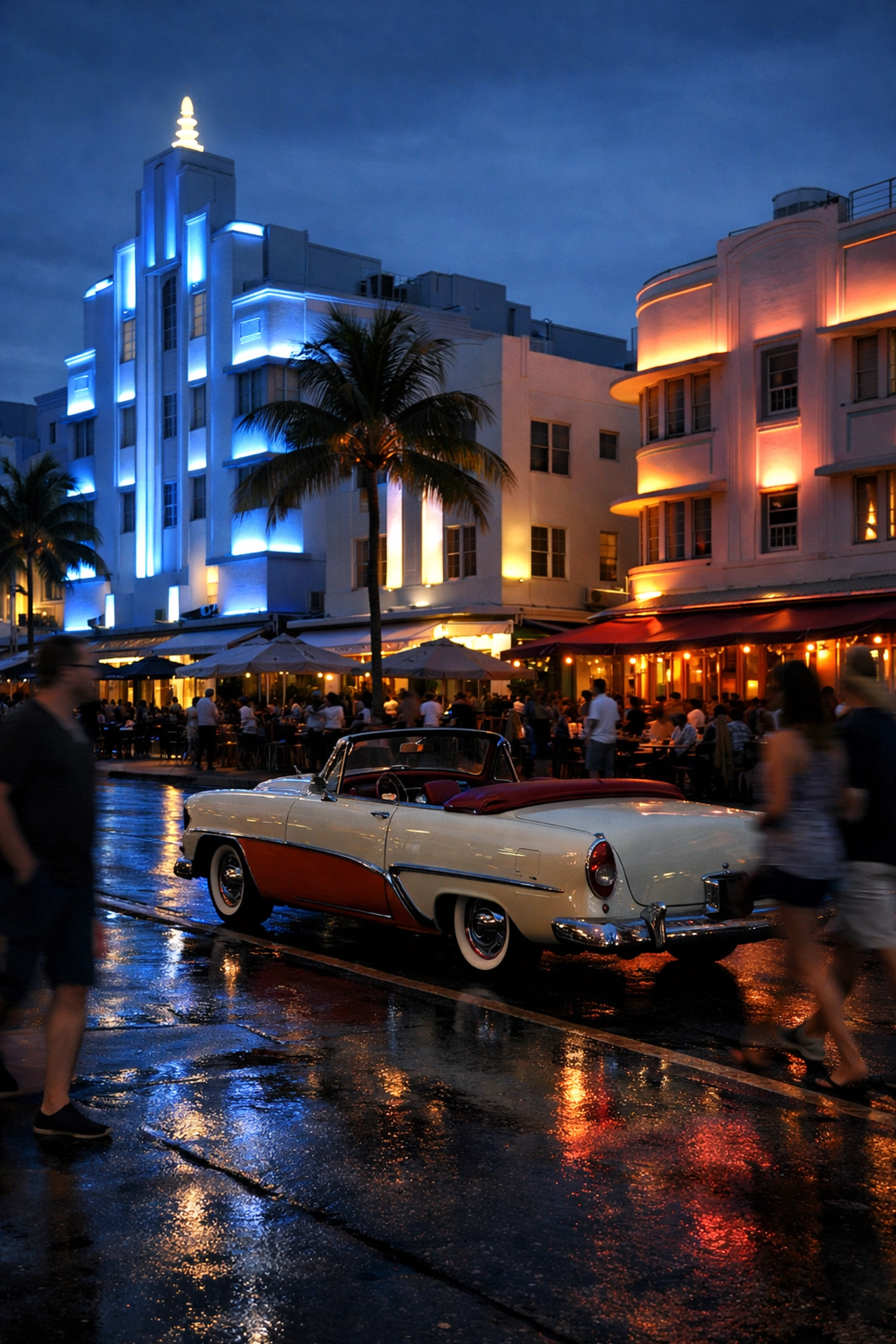Art Deco architecture on Ocean Drive in South Beach, one of the fun things to do in Miami at night.