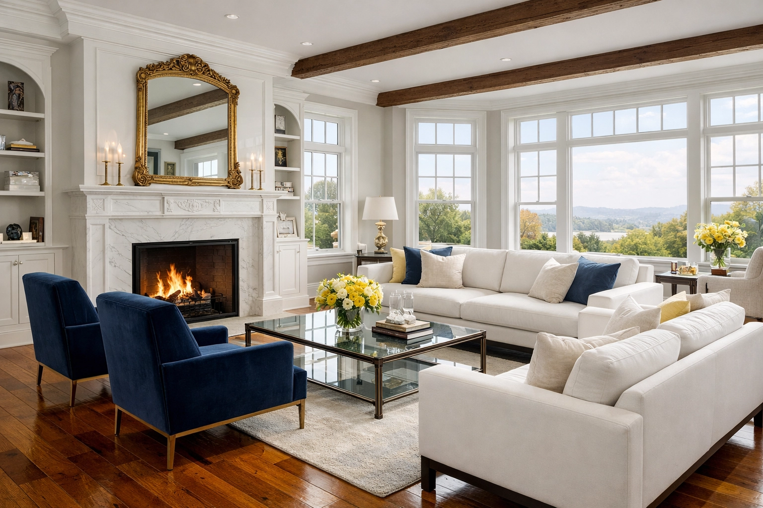 Pristine Massachusetts living room showcasing high-quality results from professional house cleaning services MA.