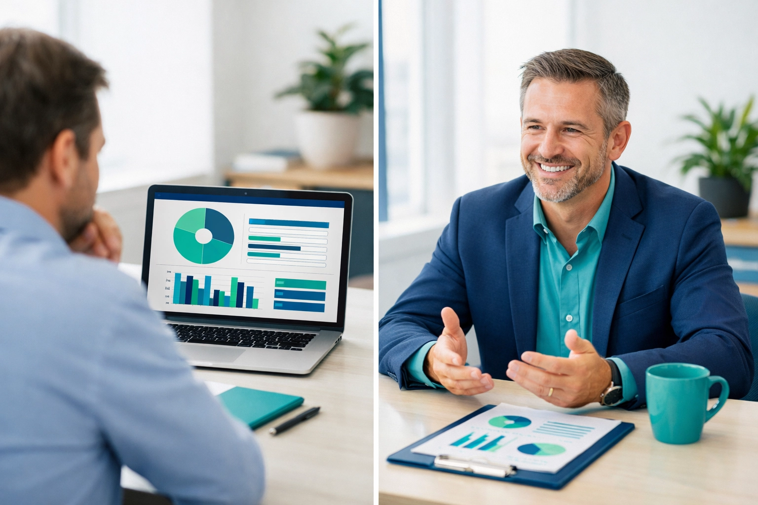 Business owner working with energy broker versus using online comparison tool