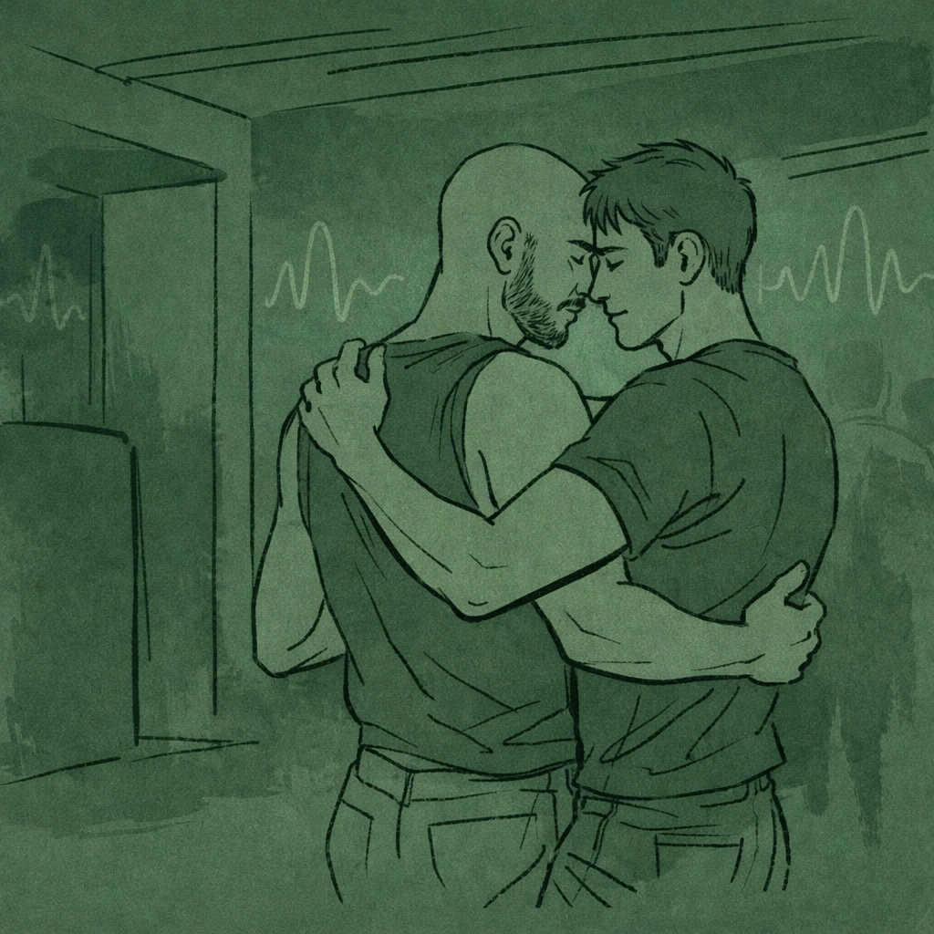 Men dancing at Florence's underground gay club during electronic music night